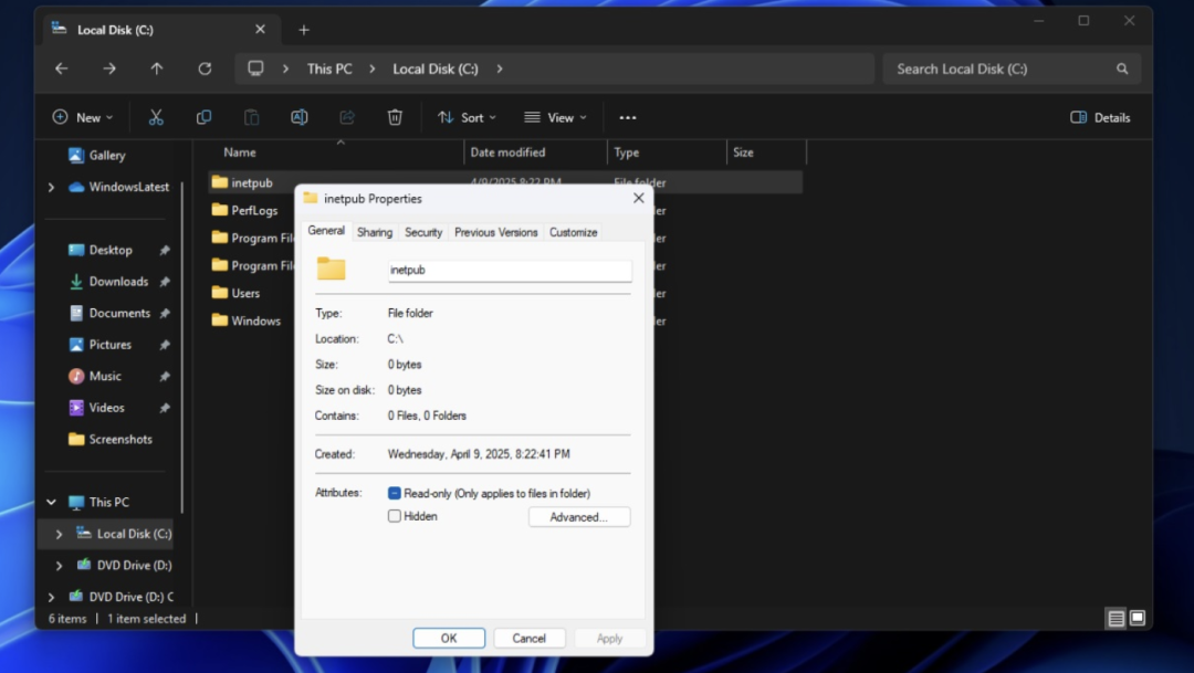 Windows 11更新引发混乱：C盘突然多了个“inetpub”文件夹！