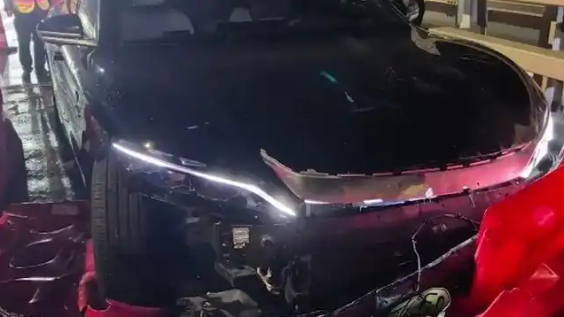 男子犯困开智驾连撞30米水马